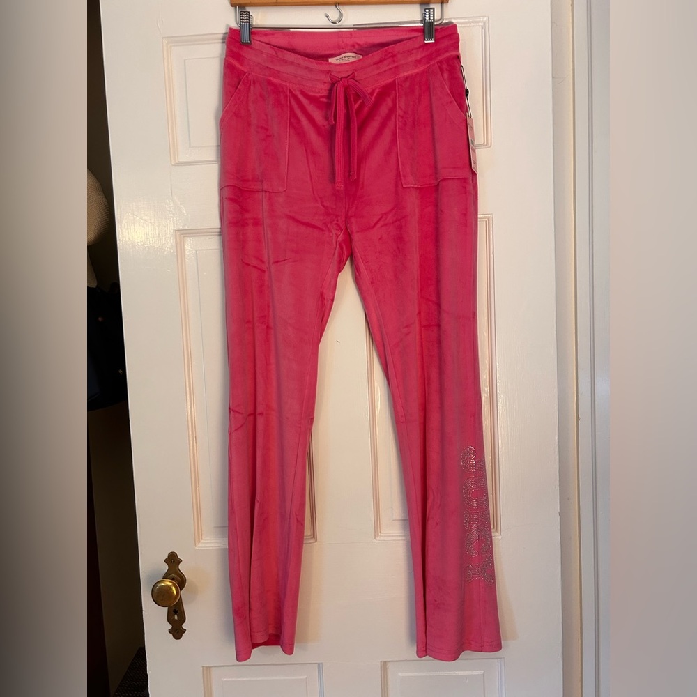NWT Juicy Couture Pink Velvet Fleece Wide Leg Pants Size L